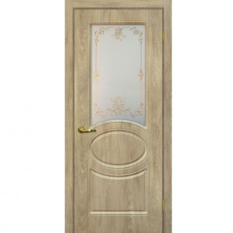 Дверное полотно Мариам Сиена-1 ПВХ шале Дуб песочный стекло белый сатинат золото 2000х900 мм