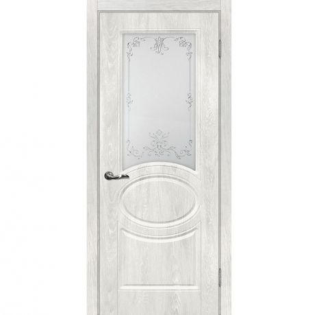 Дверное полотно Мариам Сиена-1 ПВХ шале Дуб жемчужный стекло белый сатинат серебро 2000х600 мм