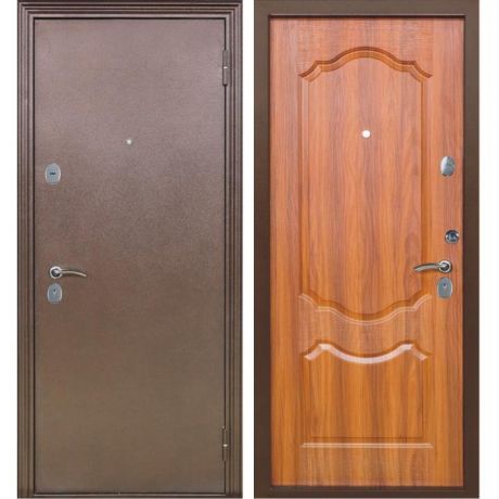 Дверь входная металлическая Меги 592 правая 2050х970 мм снаружи металл Медный антик внутри МДФ 1022 Итальянский орех