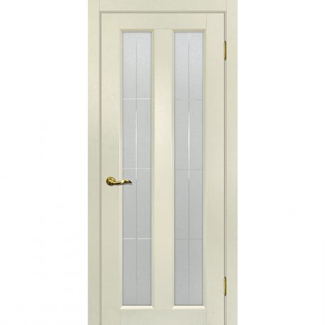 Дверное полотно Мариам Тоскана-5 ПВХ Ваниль стекло белый сатинат решетка 2000х600 мм