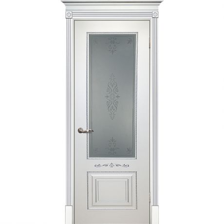 Дверное полотно Текона Смальта 04 белое RAL 9003 патина серебро стекло белый сатинат 2000х800 мм