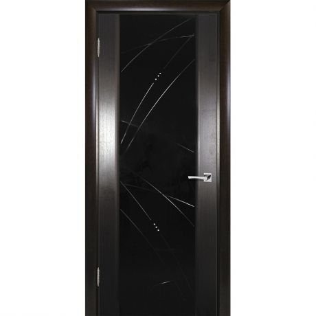 Дверное полотно Текона Страто 02 шпон Черный дуб тонированный стекло черный триплекс гравировка Роса левая 2000х900 мм
