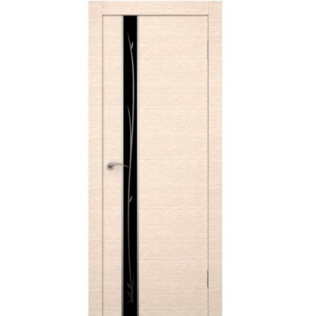 Дверное полотно Ростра Маэстро экошпон Беленый дуб стекло черное 2000х700 мм