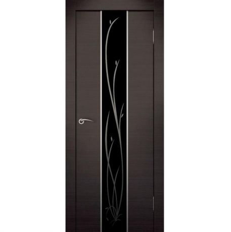 Дверное полотно Ростра Гранд экошпон Венге стекло черное 2000х700 мм