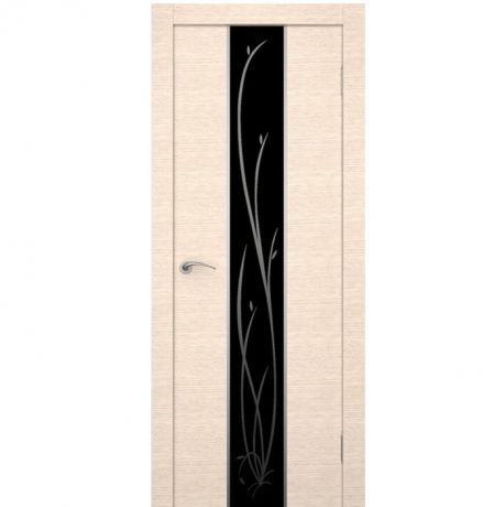 Дверное полотно Ростра Гранд экошпон Беленый дуб стекло черное 2000х800 мм