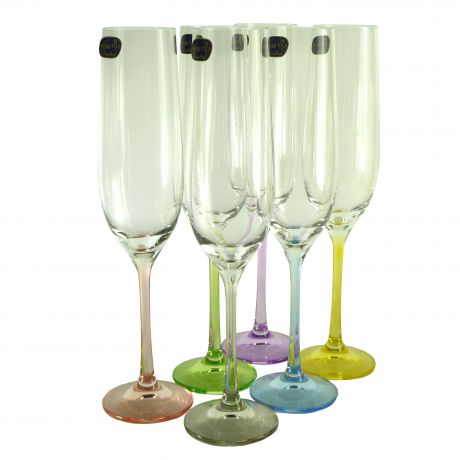 Набор бокалов для шампанского CRYSTALEX Виола Ассорти, 190мл, 6шт, цветные ножки стекло, 40729/D4641/190