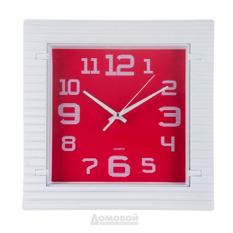 Часы настенные D., Квадрат 6475, 25х25см, пластик, белый, красный циферблат