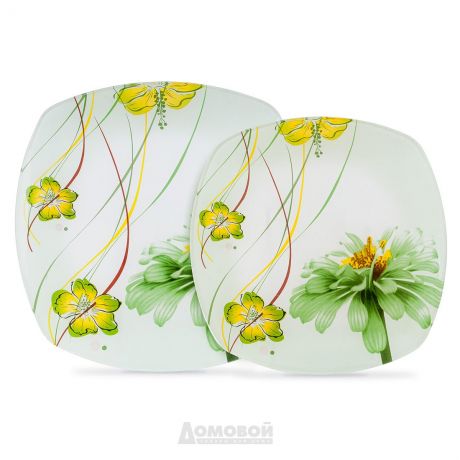 Тарелка Домовой Зеленая хризантема, 24,3см, стекло