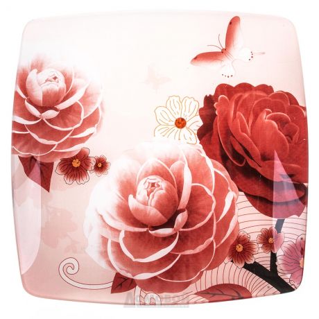 Тарелка Домовой Розовые пионы, 24,3см, стекло