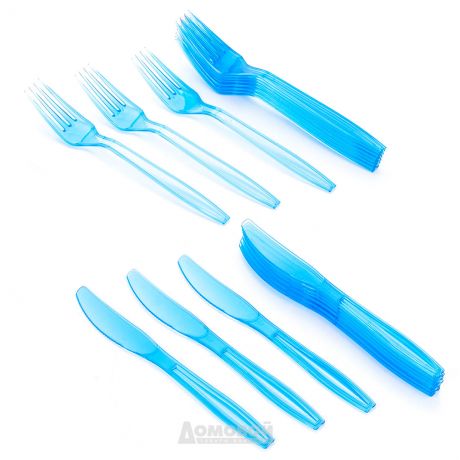 Набор ножи и вилки одноразовые пластиковый DUNI, 10+10 шт, синие, 160833