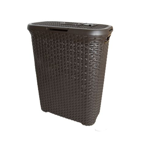 Корзина для белья CURVER Rattan Style, прямоугольная, с крышкой, пластик, темно-коричневая, 40л, 00709-210