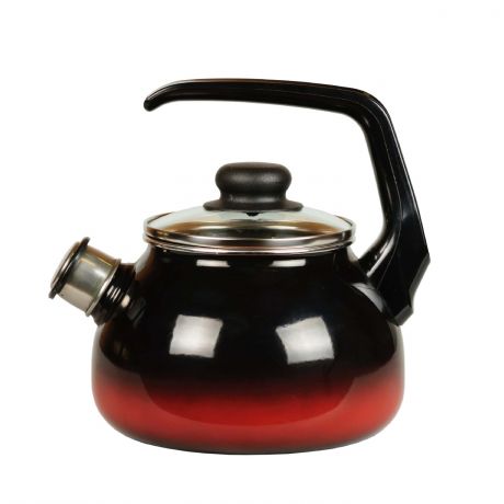 Чайник со свистком СтальЭмаль Кармен, 2л, черный с красным подпылением, эмаль