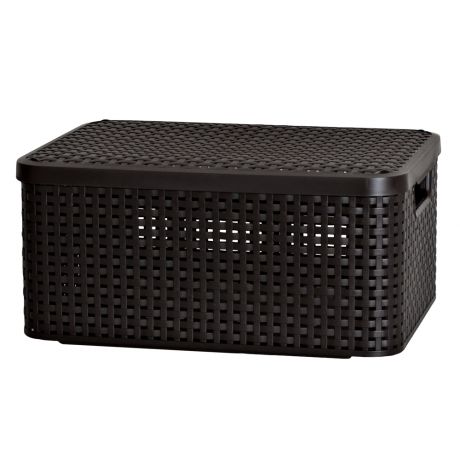 Корзина для хранения CURVER Rattan Style Box, 39х29х19см, пластик, крышка тёмно-коричневая