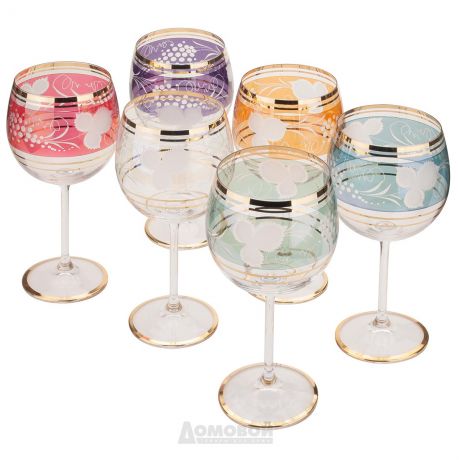 Набор бокалов для вина MALDEK Арлекин 6шт 570мл, деколь цветное хрустальное стекло, 61706