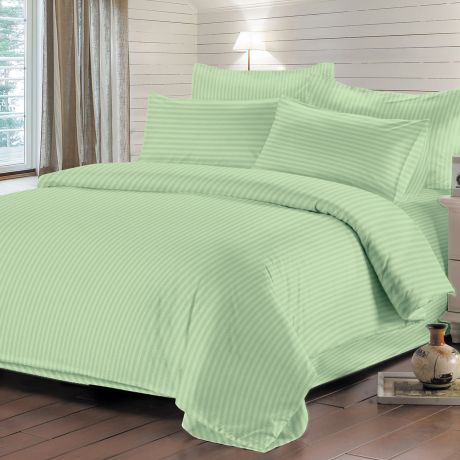 Комплект постельного белья Satin Дуэт, наволочка 4шт, цвет зеленый, сатин-страйп