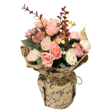 Растение искусственное Роза Прованс, h25 см, розовый, крафтовое кашпо