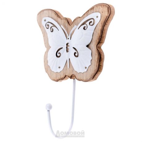 Крючок декоративный Бабочка, 10х10см, белый, дерево