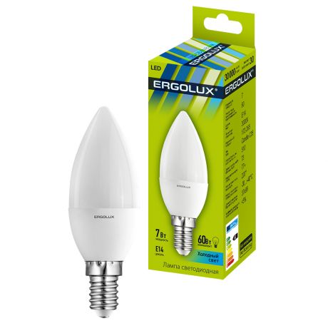 Лампа светодиодная Ergolux LED-C35-7W-E14-4K Свеча 7Вт E14 4500K 172-265В