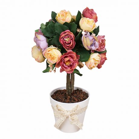 Растение искусственное Роза-Камелия Штамбовая, h32см, розовая, в кашпо, полиэстер