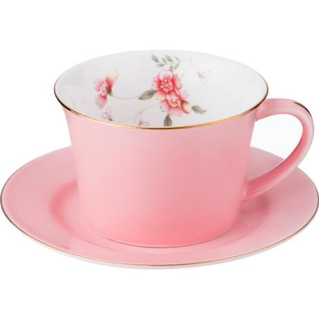 Пара чайная 250мл розовая фарфор