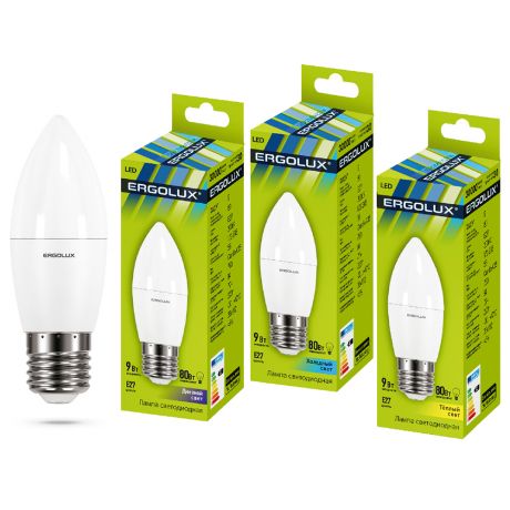 Лампа светодиодная Ergolux LED-C35-9W-E27-4K Свеча 9Вт E27 4500K 172-265В