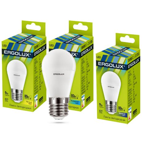 Лампа светодиодная Ergolux LED-G45-9W-E27-4K Шар 9Вт E27 4500K 172-265В
