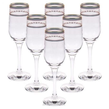 Набор бокалов для шампанского ГУСЬ ХРУСТАЛЬНЫЙ Лоза 6шт 200мл с декором стекло, TL67-160