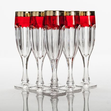 Набор бокалов для шампанского MORAVSKE SKLARNY KVE Сафари 150мл, 6шт, рубин золото, хрустальное стекло, 1KC86K/0/432267/150