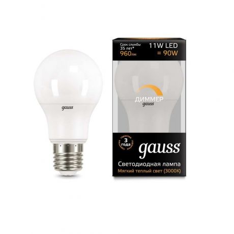 Лампа светодиодная 11Вт A60-dim E27 3000К диммируемая Gauss