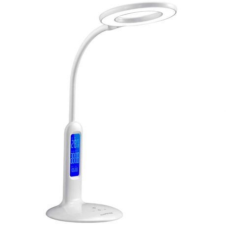 Лампа настольная LED*8Вт Camelion 230В, KD-823 C01 500лм,сенсорный, термометр, регулировка яркости и цветовой температуры, белый