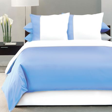 Комплект постельного белья DeLUX Евро, наволочка 70x70см 2шт, голубой, сатин