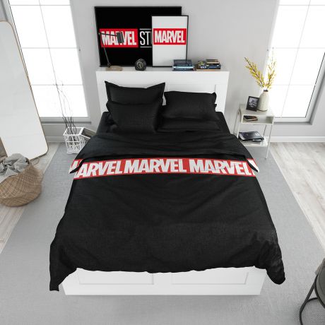Комплект постельного белья Marvel Black 2-спальный, наволочка 70х70 см 2шт, поплин