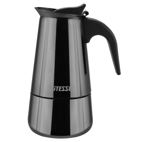 Кофеварка гейзерная Vitesse VS-2646, 230мл (4 чашки), нержавеющая сталь, чёрный