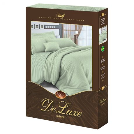 Комплект постельного белья De Luxe 1,5-сп Мятный вечер, р-р: прост. 143х215см, под. 143х215см, нав. 50х70см 2шт ,сатин, 100%хл, 115гр/м2