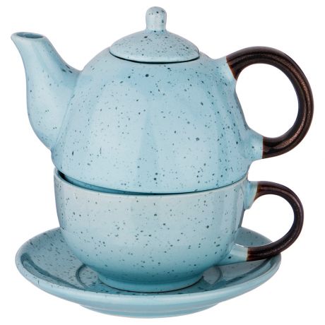 Набор чайный на 1 персону Лимаж голубой чайник 400мл и чашка 329мл, керамика