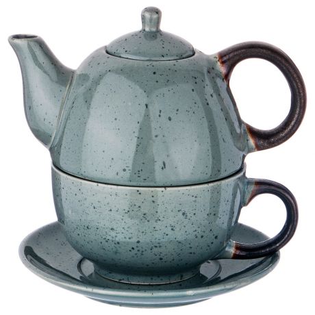 Набор чайный на 1 персону Лимаж серый чайник 400мл и чашка 329мл, керамика