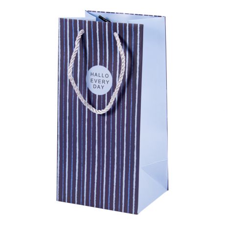 Пакет подарочный Синий с вертикальными полосками 12х25х7см