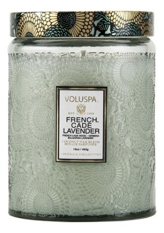 Ароматическая свеча French Cade & Lavender (лаванда и вербена): свеча в большом стеклянном подсвечнике 453г