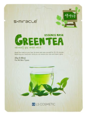 Тканевая маска для лица с экстрактом зеленого чая S+Miracle Green Tea Essence Mask 25г