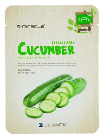 Тканевая маска для лица с экстрактом огурца S+Miracle Cucumber Essence Mask 25г
