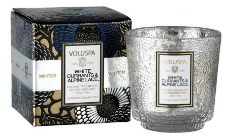 Ароматическая свеча White Currants & Alpine Lace (белая смородина и альпийские кружева): В маленьком подсвечнике и коробке