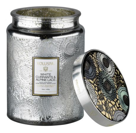 Ароматическая свеча White Currants & Alpine Lace (белая смородина и альпийские кружева): В большой стеклянной банке