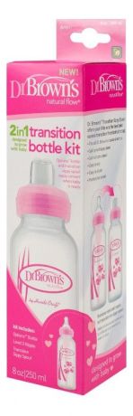 Бутылочка с узким горлышком и мягким силиконовым носиком Natural Flow SB8191 250мл (с соской от 6 мес, розовая)