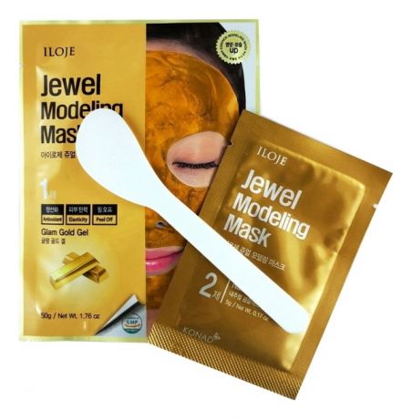 Моделирующая маска для лица с частицами золота Iloje Jewel Modeling Mask Glam Gold 55г: Маска 1шт (гель 50г + пудра 5г + л...