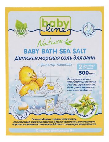 Детская морская соль для ванн c чередой в фильтр-пакетах Nature Baby Bath Sea Salt: Соль 500г