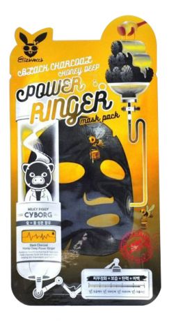 Тканевая маска для лица с углем и медом Black Charcoal Honey Deep Power Ringer Mask Pack 23мл: Маска 10шт