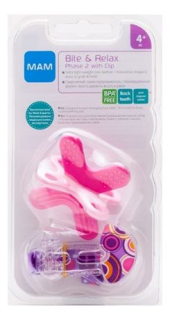 Прорезыватель для зубов с клипсой-держателем Mini Teether With Clip Bubblegum Pink & Pastel Rose (от 4мес, розово-фиолетовый)