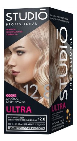Стойкая крем-краска для волос 100% закрашивание седины Ultra 50/50/15мл: 12.08 Ультрасветлый серебристо-розовый блонд