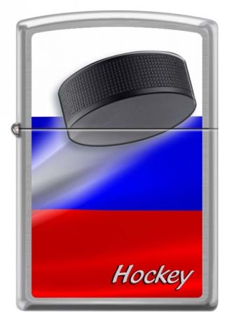 Зажигалка бензиновая Российский хоккей (серебристая)