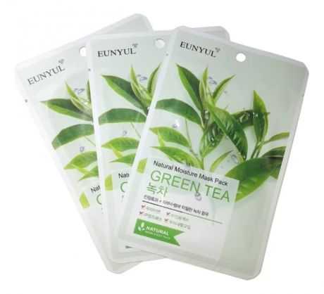 Тканевая маска для лица с экстрактом зеленого чая Natural Moisture Mask Pack Green Tea: Маска 3*22мл
